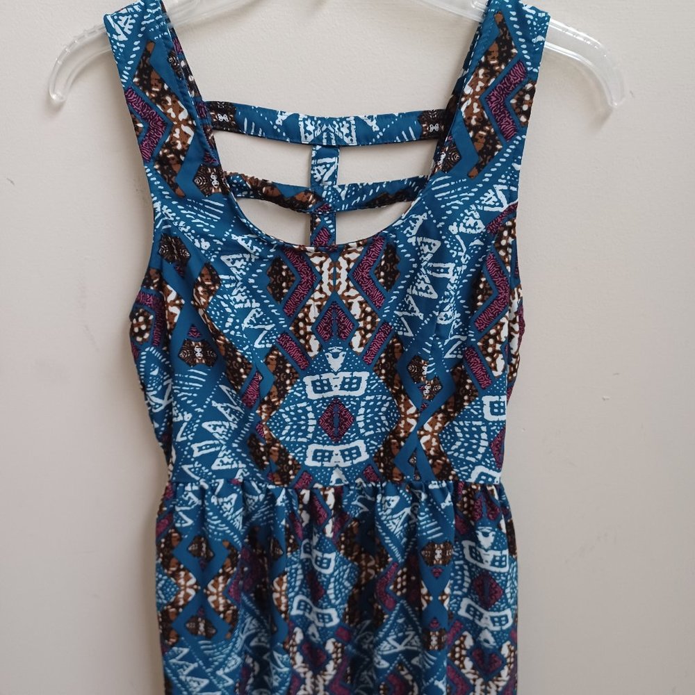 Xhilaration strappy-back printed pullover blue Dress Women's size Small